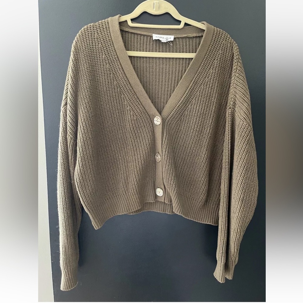 Maurie And Eve Olive Green Cropped Cardigan Sweater MEDIUM
